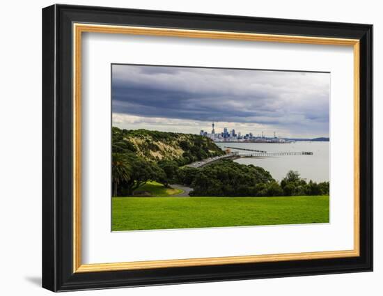 View from the Michael Joseph Savage Memorial at the Tamaki Drive over the Skyline of Auckland-Michael-Framed Photographic Print