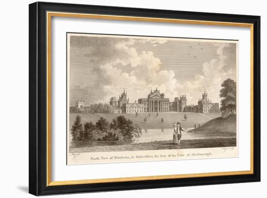 View from the North, with a Gentleman and Lady Walking by the Lake-null-Framed Art Print