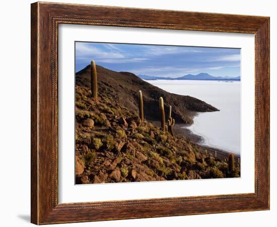 View from the Top of Isla De Pescado across the Salar De Uyuni, the Largest Salt Flat in the World-John Warburton-lee-Framed Photographic Print