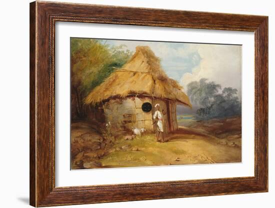 View in Southern India, with a Warrior Outside His Hut, C.1815-George Chinnery-Framed Giclee Print