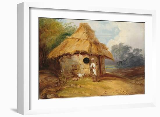 View in Southern India, with a Warrior Outside His Hut, C.1815-George Chinnery-Framed Giclee Print