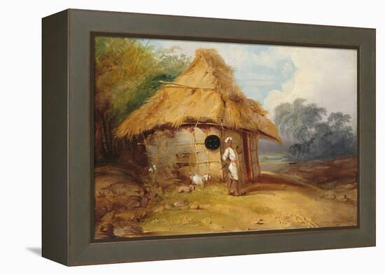 View in Southern India, with a Warrior Outside His Hut, C.1815-George Chinnery-Framed Premier Image Canvas