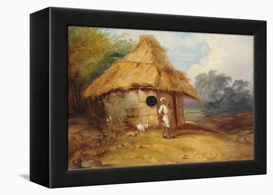 View in Southern India, with a Warrior Outside His Hut, C.1815-George Chinnery-Framed Premier Image Canvas