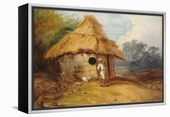 View in Southern India, with a Warrior Outside His Hut, C.1815-George Chinnery-Framed Premier Image Canvas
