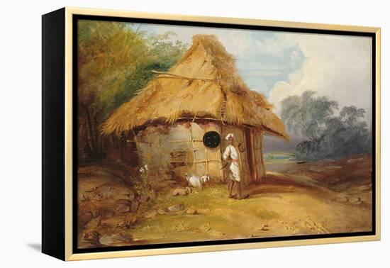 View in Southern India, with a Warrior Outside His Hut, C.1815-George Chinnery-Framed Premier Image Canvas