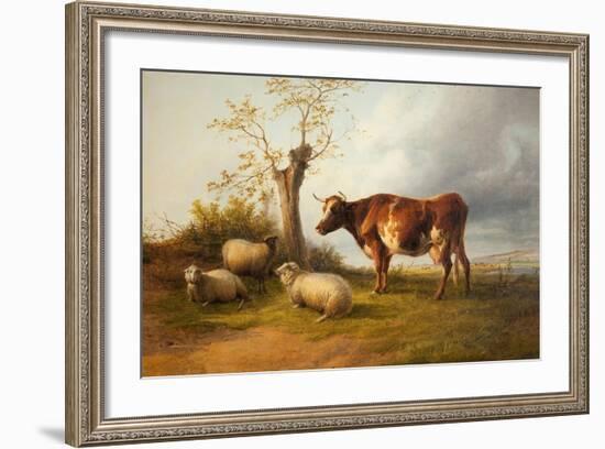 View in Stour Valley with Cow-Thomas Sidney Cooper-Framed Giclee Print