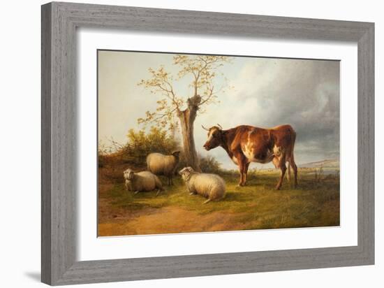 View in Stour Valley with Cow-Thomas Sidney Cooper-Framed Giclee Print