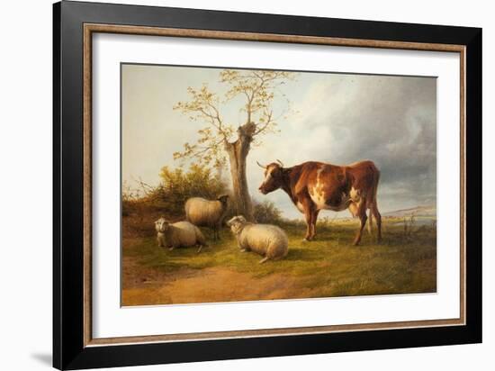 View in Stour Valley with Cow-Thomas Sidney Cooper-Framed Giclee Print