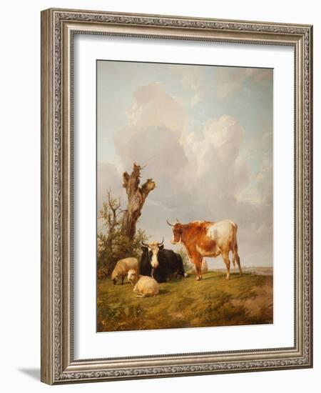 View in Stour Valley with Two Cows-Thomas Sidney Cooper-Framed Giclee Print