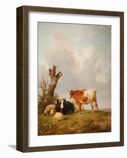View in Stour Valley with Two Cows-Thomas Sidney Cooper-Framed Giclee Print