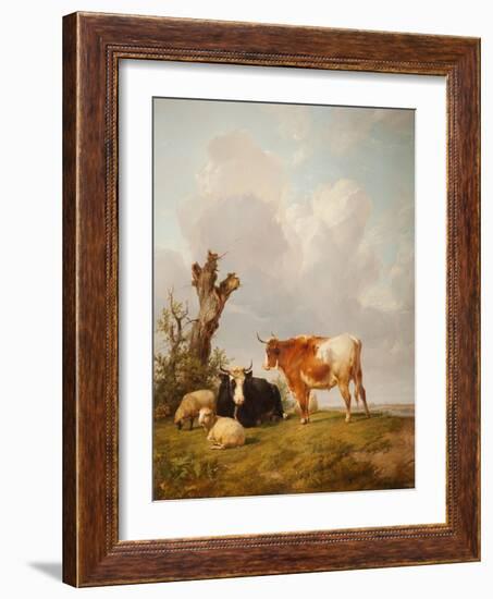 View in Stour Valley with Two Cows-Thomas Sidney Cooper-Framed Giclee Print