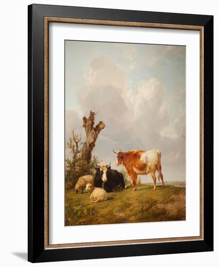 View in Stour Valley with Two Cows-Thomas Sidney Cooper-Framed Giclee Print