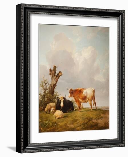 View in Stour Valley with Two Cows-Thomas Sidney Cooper-Framed Giclee Print