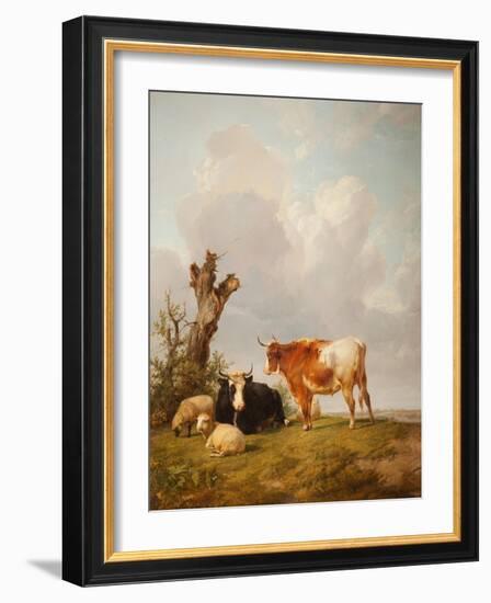 View in Stour Valley with Two Cows-Thomas Sidney Cooper-Framed Giclee Print