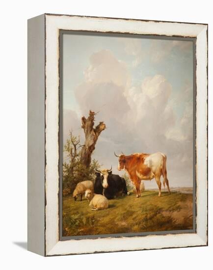 View in Stour Valley with Two Cows-Thomas Sidney Cooper-Framed Premier Image Canvas