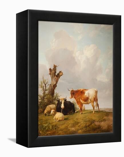 View in Stour Valley with Two Cows-Thomas Sidney Cooper-Framed Premier Image Canvas