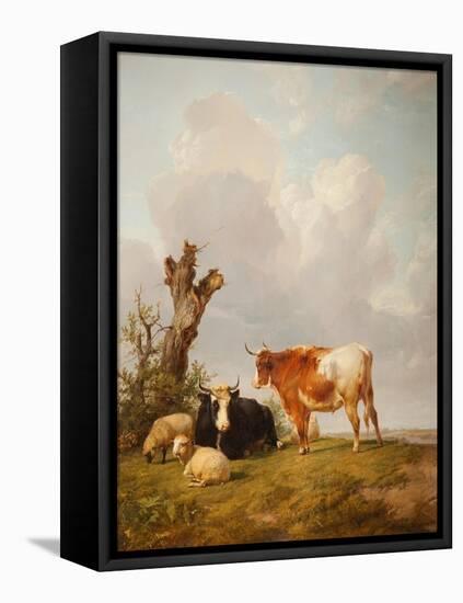 View in Stour Valley with Two Cows-Thomas Sidney Cooper-Framed Premier Image Canvas