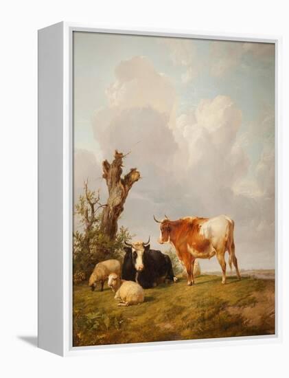 View in Stour Valley with Two Cows-Thomas Sidney Cooper-Framed Premier Image Canvas