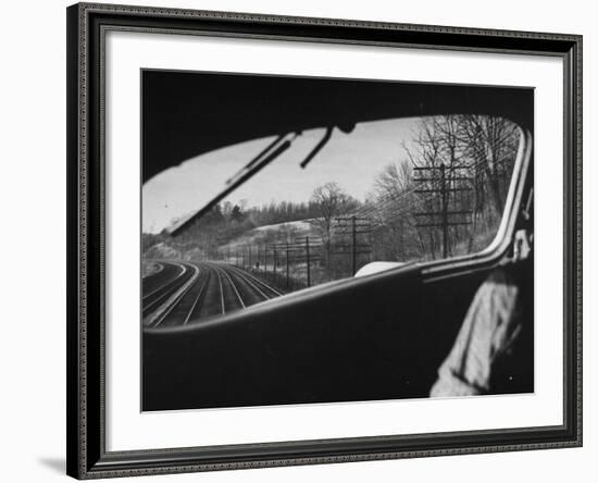 View Looking at the Railroad Tracks from the Front Window of the Train-Peter Stackpole-Framed Photographic Print