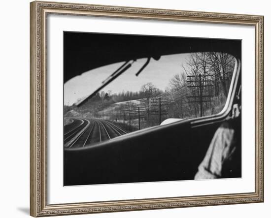 View Looking at the Railroad Tracks from the Front Window of the Train-Peter Stackpole-Framed Photographic Print