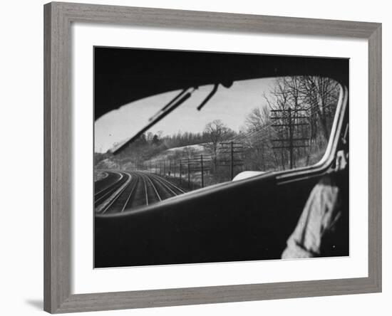 View Looking at the Railroad Tracks from the Front Window of the Train-Peter Stackpole-Framed Photographic Print