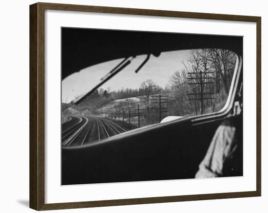 View Looking at the Railroad Tracks from the Front Window of the Train-Peter Stackpole-Framed Photographic Print