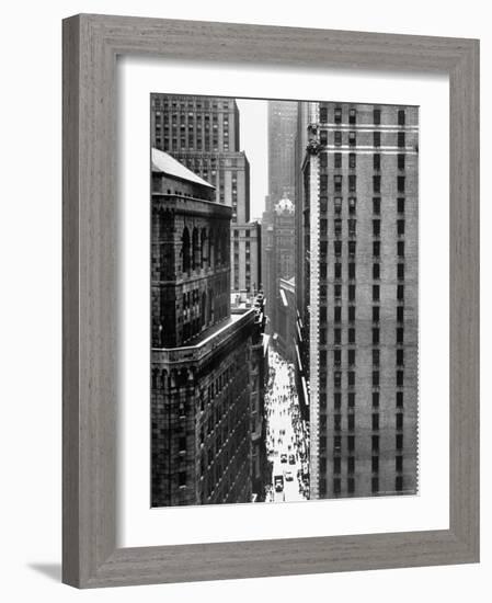 View Looking Down Past the Top of the Federal Reserve Building at Pedestrians on Nassau Street-Andreas Feininger-Framed Photographic Print