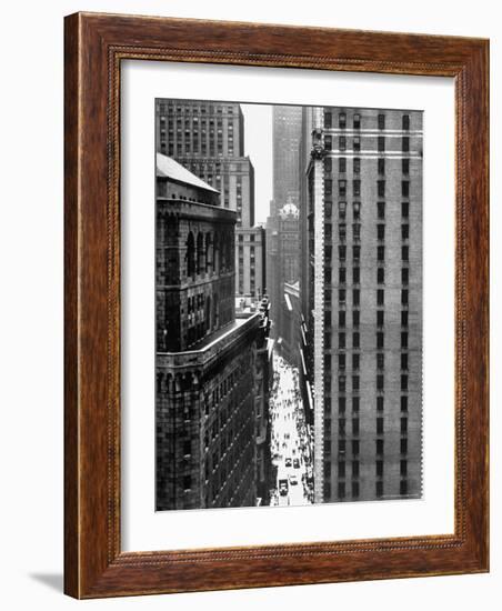 View Looking Down Past the Top of the Federal Reserve Building at Pedestrians on Nassau Street-Andreas Feininger-Framed Photographic Print