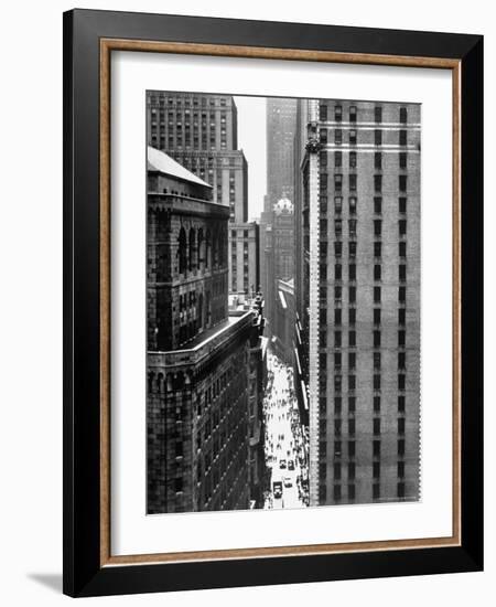 View Looking Down Past the Top of the Federal Reserve Building at Pedestrians on Nassau Street-Andreas Feininger-Framed Photographic Print