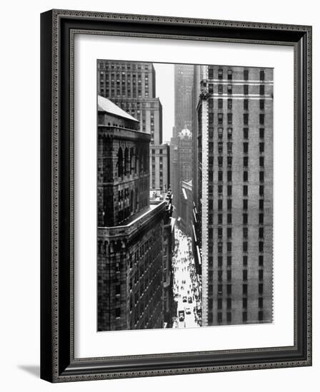 View Looking Down Past the Top of the Federal Reserve Building at Pedestrians on Nassau Street-Andreas Feininger-Framed Photographic Print