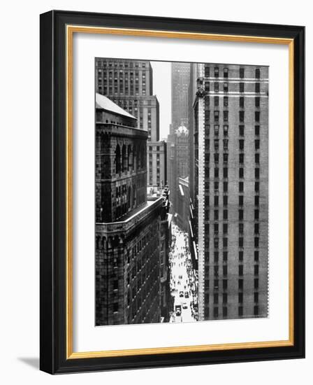 View Looking Down Past the Top of the Federal Reserve Building at Pedestrians on Nassau Street-Andreas Feininger-Framed Photographic Print