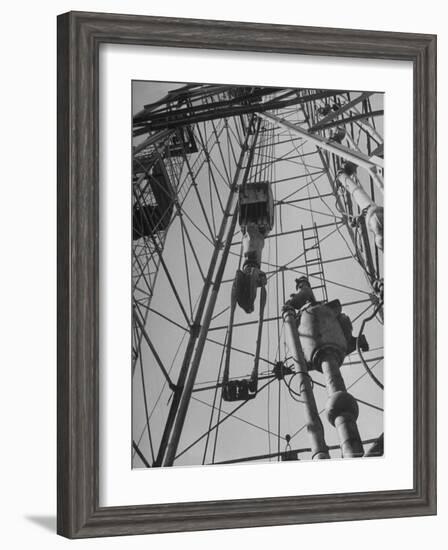 View Looking Up Derrick During Oil Drilling Operations Off Louisiana Coast-Margaret Bourke-White-Framed Photographic Print