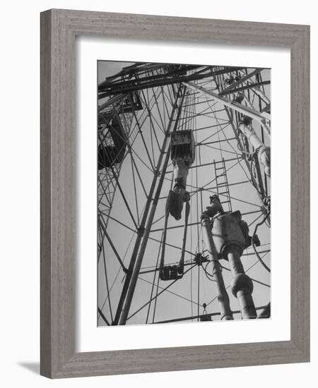 View Looking Up Derrick During Oil Drilling Operations Off Louisiana Coast-Margaret Bourke-White-Framed Photographic Print