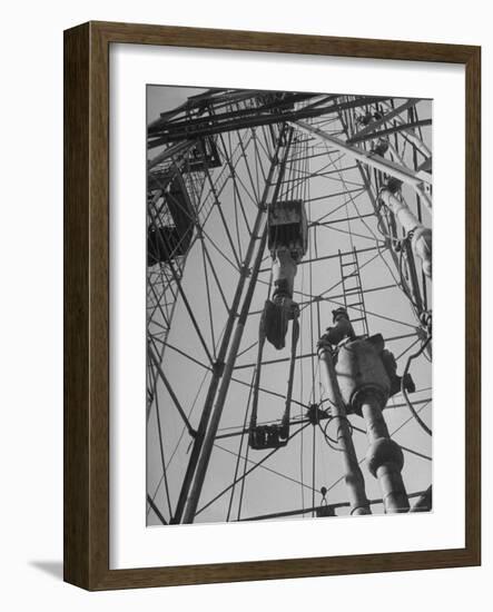 View Looking Up Derrick During Oil Drilling Operations Off Louisiana Coast-Margaret Bourke-White-Framed Photographic Print