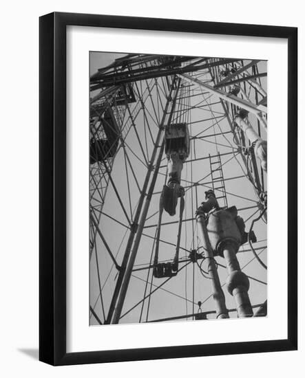 View Looking Up Derrick During Oil Drilling Operations Off Louisiana Coast-Margaret Bourke-White-Framed Photographic Print