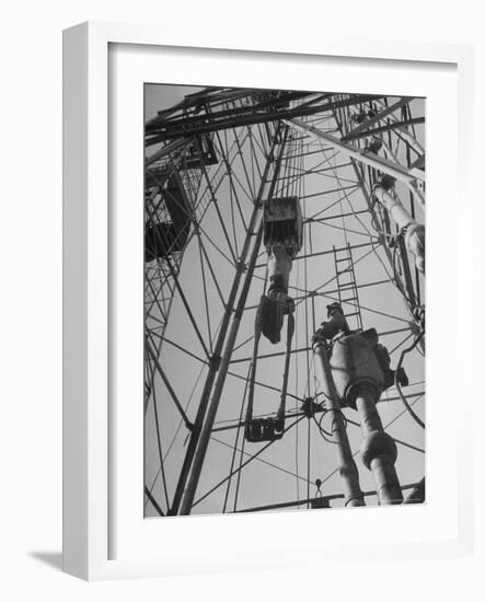 View Looking Up Derrick During Oil Drilling Operations Off Louisiana Coast-Margaret Bourke-White-Framed Photographic Print