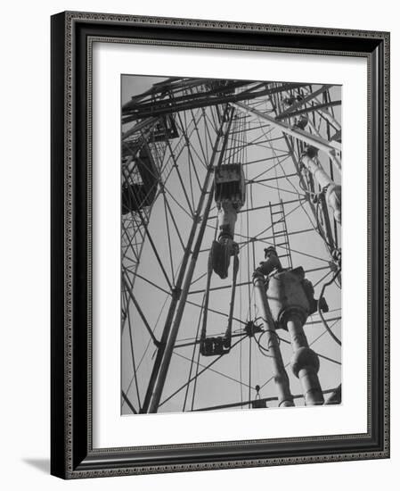 View Looking Up Derrick During Oil Drilling Operations Off Louisiana Coast-Margaret Bourke-White-Framed Photographic Print