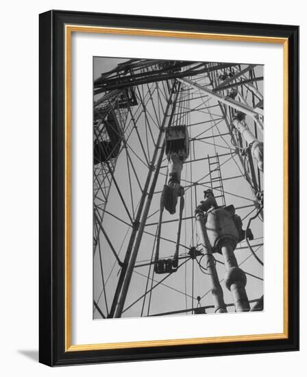 View Looking Up Derrick During Oil Drilling Operations Off Louisiana Coast-Margaret Bourke-White-Framed Photographic Print