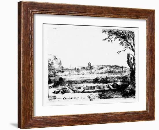 View of a Canal, 1650 (Etching)-Rembrandt van Rijn-Framed Giclee Print