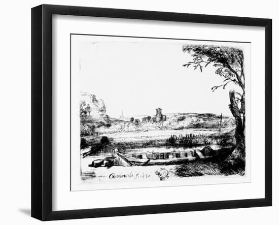 View of a Canal, 1650 (Etching)-Rembrandt van Rijn-Framed Giclee Print