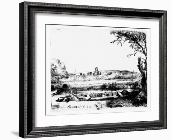 View of a Canal, 1650 (Etching)-Rembrandt van Rijn-Framed Giclee Print