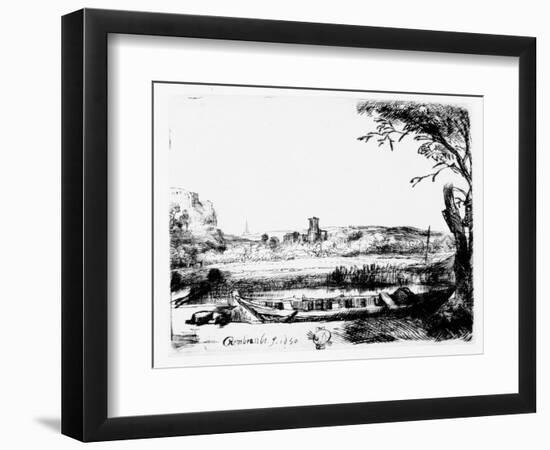 View of a Canal, 1650 (Etching)-Rembrandt van Rijn-Framed Premium Giclee Print