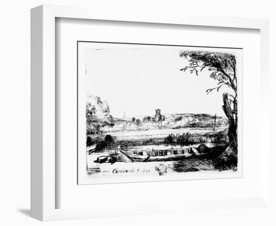 View of a Canal, 1650 (Etching)-Rembrandt van Rijn-Framed Premium Giclee Print