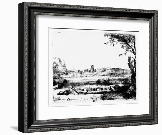 View of a Canal, 1650 (Etching)-Rembrandt van Rijn-Framed Premium Giclee Print