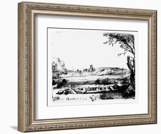 View of a Canal, 1650 (Etching)-Rembrandt van Rijn-Framed Giclee Print