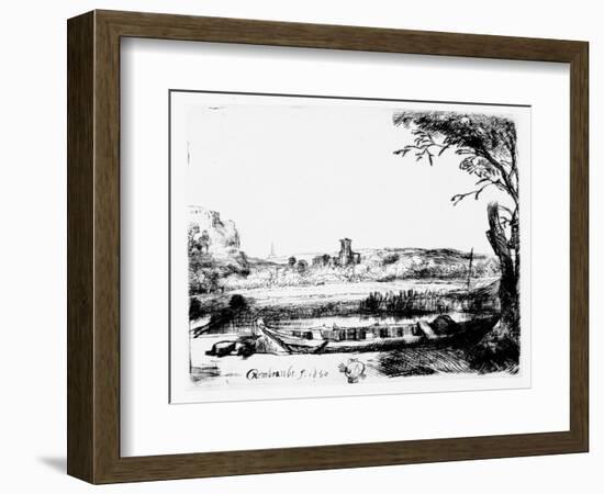 View of a Canal, 1650 (Etching)-Rembrandt van Rijn-Framed Giclee Print