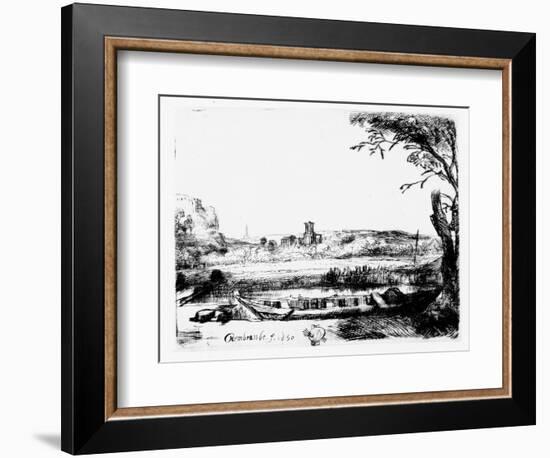 View of a Canal, 1650 (Etching)-Rembrandt van Rijn-Framed Giclee Print