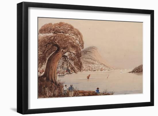 View of a Coastal City with Tree and Figures in the Foreground, 1857 (Watercolour)-Harry Edmond Edgell-Framed Giclee Print