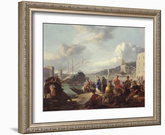 View of a Harbour, 1666 (Oil on Canvas)-Johannes Lingelbach-Framed Giclee Print