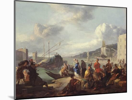 View of a Harbour, 1666 (Oil on Canvas)-Johannes Lingelbach-Mounted Giclee Print